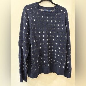 J. Crew Dark Blue and White Wool Sweater - Mens XL - 100% Lambswool